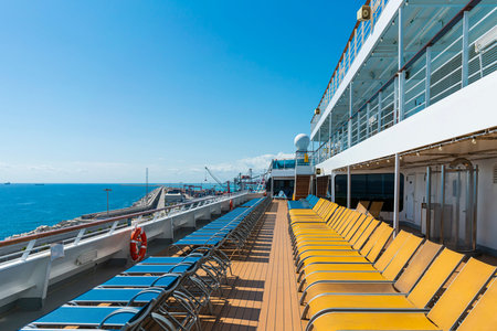 Sunbeds on a deck of a cruise ship