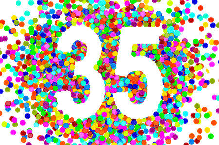 35 from colored confetti. 3D rendering isolated on white background