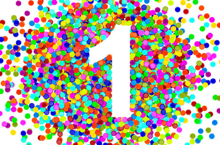 Number 1 from colored confetti. 3D rendering isolated on white background