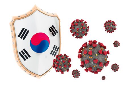 Protection of South Korea from coronavirus. 3D rendering isolated on white backgroundの写真素材