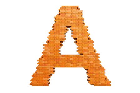 Bricks font, letter A from building bricks. 3D rendering isolated on white backgroundの写真素材