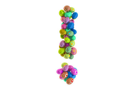 Exclamation mark from colored Easter eggs, 3D rendering isolated on white background