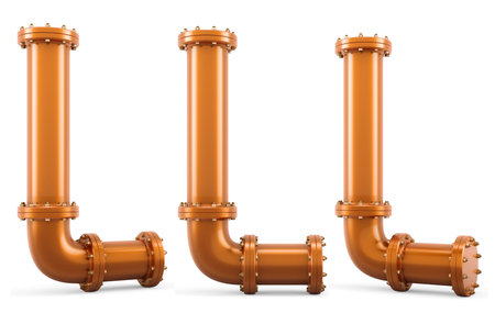 Letter L from copper pipes, 3D rendering isolated on white background