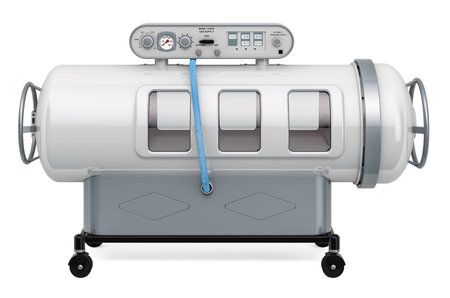 Hyperbaric chamber close up isolated on white