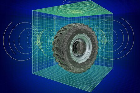 Truck wheel, visualization 3d cad model, blueprint. 3D renderingの写真素材