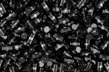 Background from black oil barrels topview, 3D renderingの写真素材