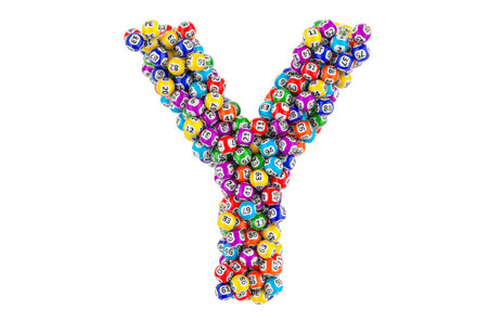 Letter Y, from lottery balls. 3D rendering isolated on white backgroundの写真素材