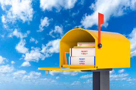Extra Large Mailbox against blue sky, 3d renderingの写真素材