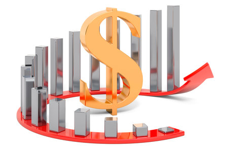 Dollar sign with growing chart. 3D rendering isolated on white background
