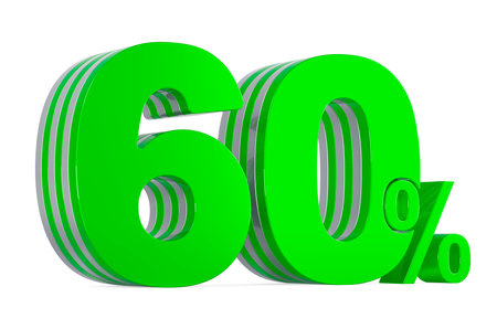 Green 60 percent, discount concept. 3D rendering isolated on white background