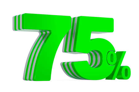 Green 75 percent, discount concept. 3D rendering isolated on white backgroundの写真素材