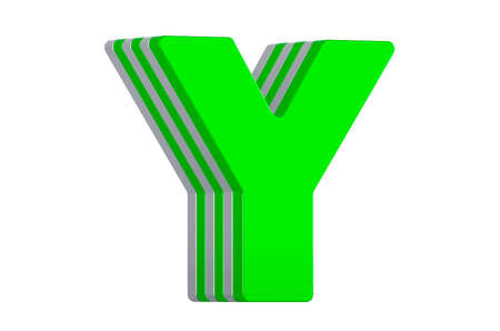 Green Letter Y, layered font. 3D rendering isolated on white backgroundの写真素材