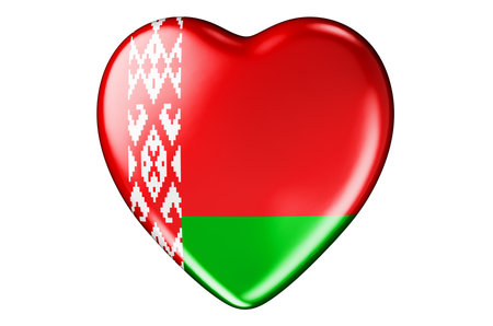 Heart with Belarusian flag, 3D rendering isolated on white backgroundの写真素材