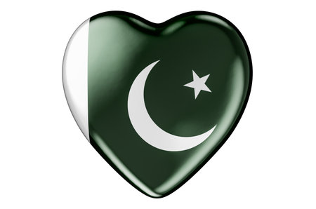 Heart with Pakistani flag, 3D rendering isolated on white backgroundの写真素材