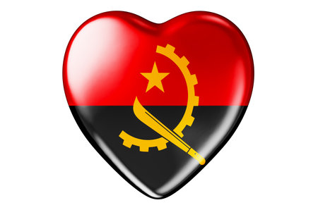 Heart with Angolan flag, 3D rendering isolated on white backgroundの写真素材