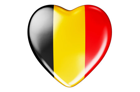 Heart with Belgian flag, 3D rendering isolated on white backgroundの写真素材
