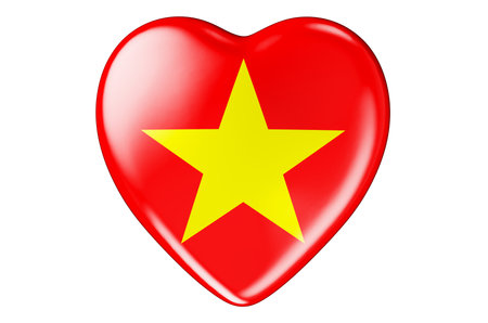 Heart with Vietnamese flag, 3D rendering isolated on white backgroundの写真素材