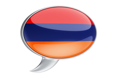 Speech balloon with Armenian flag, 3D rendering isolated on white backgroundの写真素材