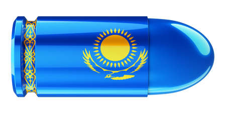 Bullet with Kazakh flag, 3D rendering isolated on white backgroundの写真素材