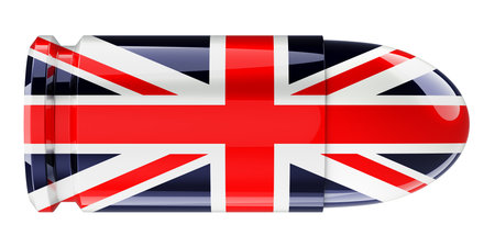 Bullet with British flag, 3D rendering isolated on white background