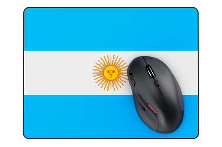 Computer mouse and mouse pad with Argentinean flag, 3D rendering isolated on white backgroundの写真素材