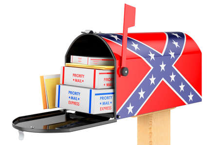 Mailbox with Confederate States of America flag. 3D rendering isolated on white backgroundの写真素材