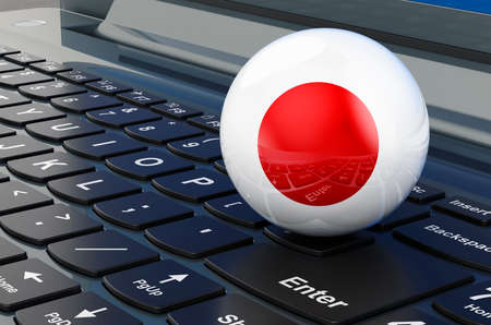 Japanese flag on laptop keyboard. Online business, e-education, shopping in Japan concept. 3D renderingの写真素材