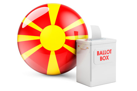 Ballot box with Macedonian flag. Election in Macedonia. 3D rendering isolated on white backgroundの写真素材