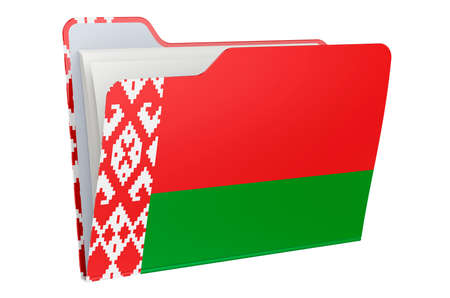 Computer folder icon with Belarusian flag. 3D rendering isolated on white backgroundの写真素材