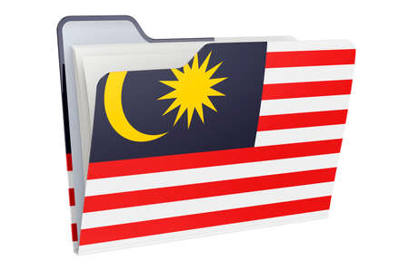 Computer folder icon with Malaysian flag. 3D rendering isolated on white backgroundの写真素材