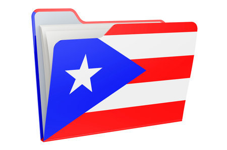 Computer folder icon with Puerto Rican flag. 3D rendering isolated on white backgroundの写真素材