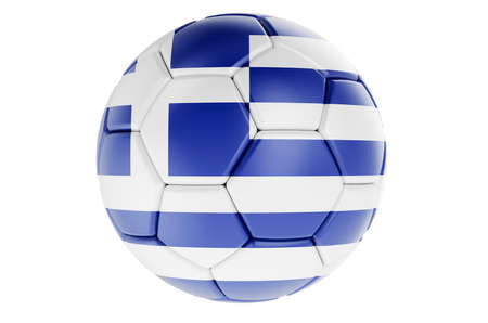 Soccer ball or football ball with Greek flag, 3D rendering isolated on white backgroundの写真素材