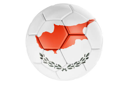 Soccer ball or football ball with Cypriot flag, 3D rendering isolated on white backgroundの写真素材