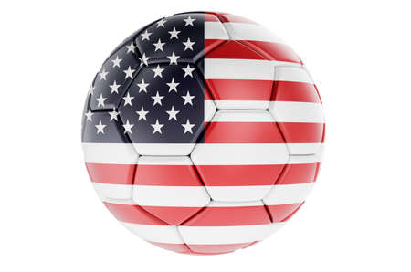 Soccer ball or football ball with The United States flag, 3D rendering isolated on white backgroundの写真素材