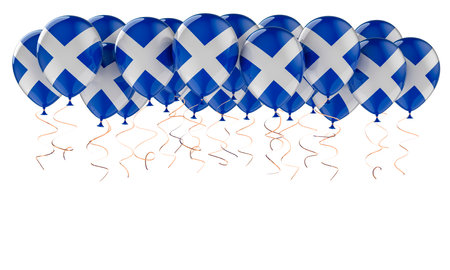 Balloons with Scottish flag, 3D rendering isolated on white backgroundの写真素材