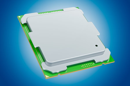 CPU computer processor unit on blue background, 3D rendering