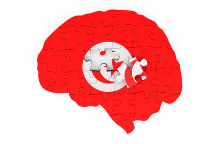 Tunisian flag painted on the brain from puzzles. Scientific research and education in Tunisia...