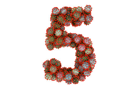 Number 5 viruses. 3D rendering isolated on white background