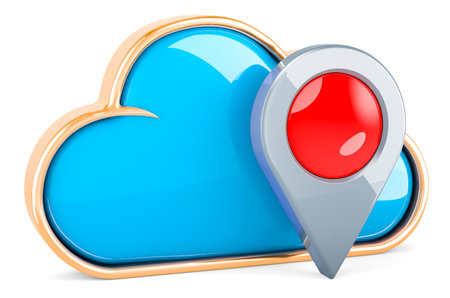 Cloud computing with map pointer. 3D rendering isolated on white backgroundの写真素材