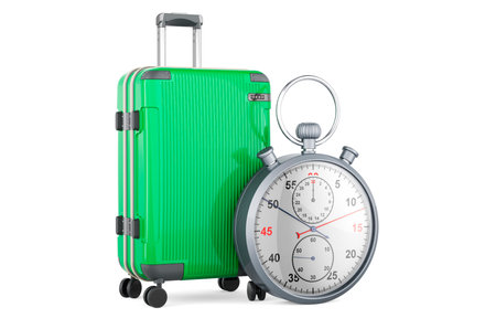 Luggage with stopwatch. 3D rendering isolated on white backgroundの写真素材