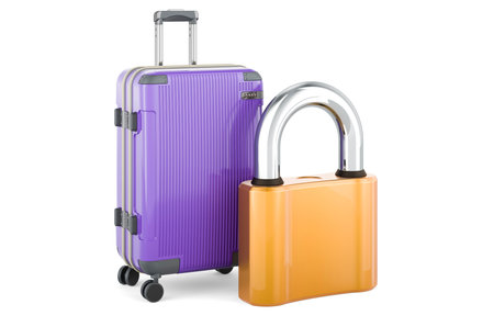 Luggage with padlock, 3D rendering isolated on white background