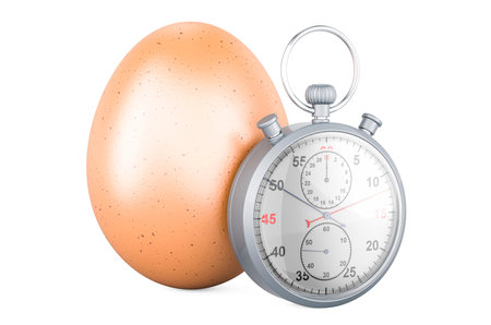 Egg with stopwatch, 3D rendering isolated on white backgroundの写真素材