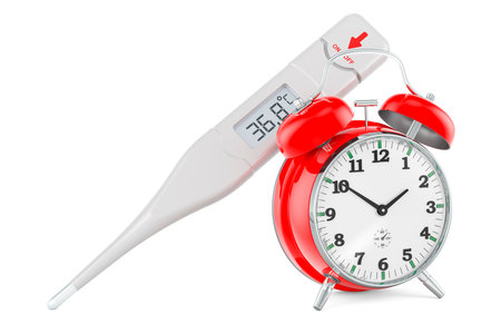 Digital electronic thermometer with alarm clock, 3D rendering isolated on white background