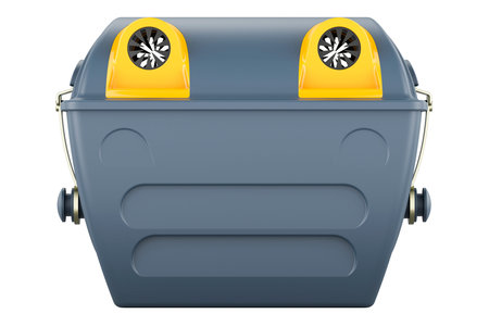 Outdoor plastic garbage container, front view. 3D rendering isolated on white background