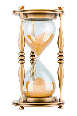 Golden Hourglass, 3D rendering isolated on white background