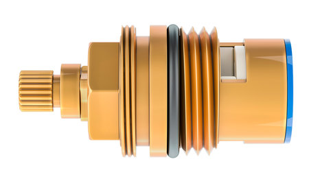 Standard washer tap cartridge, tap gland, side view. 3D rendering isolated on white backgroundの写真素材