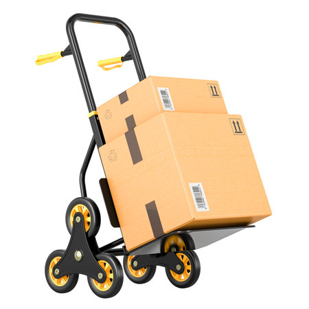 Hand Truck with parcels. 3D rendering isolated on white backgroundの写真素材