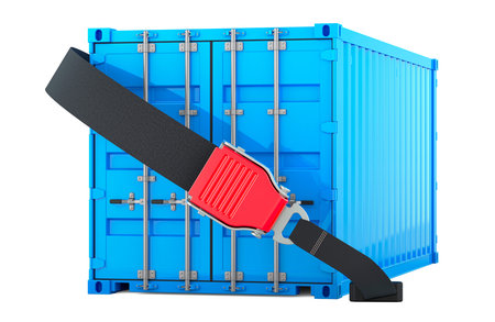 Cargo container with seat belt, 3D rendering isolated on white background