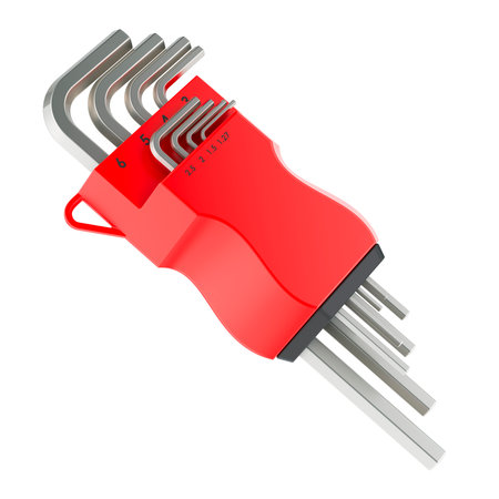 Set of hex wrenches, hex keys. 3D rendering isolated on white backgroundの写真素材