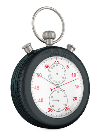 Car wheel as stopwatch. Fast service, concept. 3D rendering isolated on white background